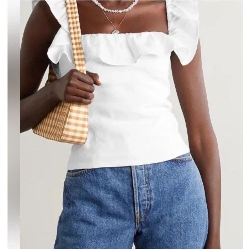 REFORMATION Sz 12 100% Linen Top Ruffles White Made in USA/see Details